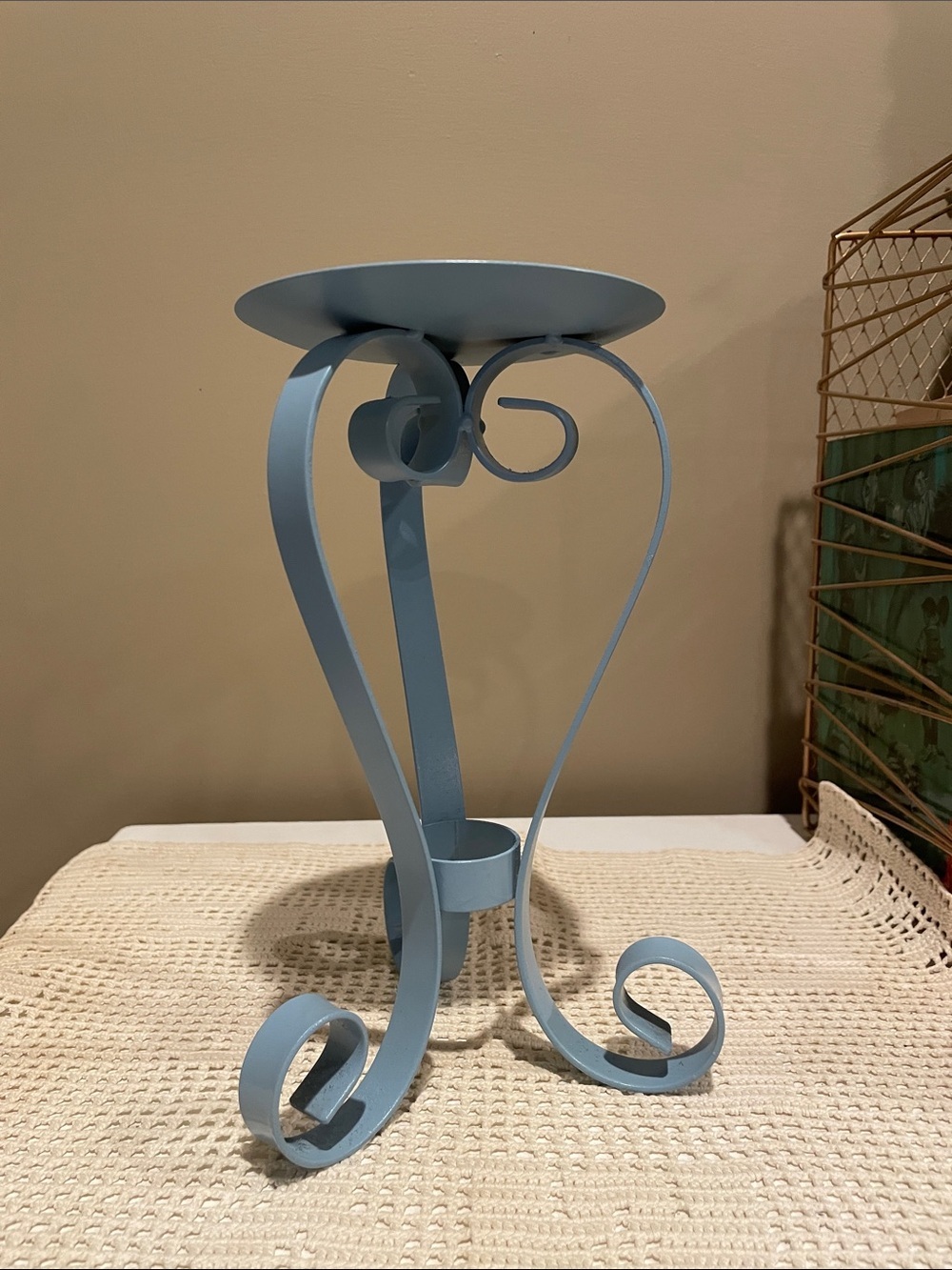 Tall Blue Metal Candle  Holder for pillar candle